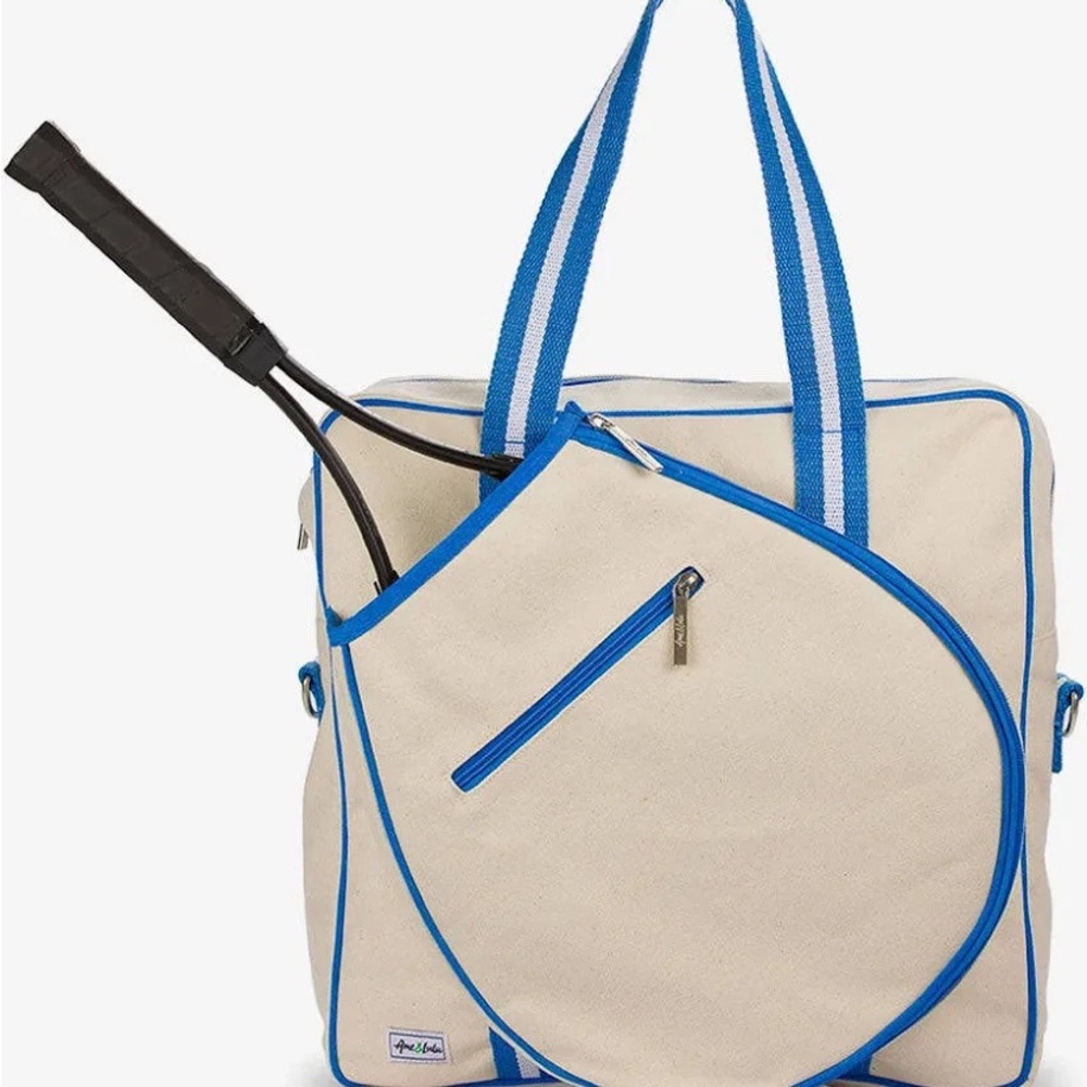 Ame&Lulu Blue and Cream Tennis Tote Bag - Picture 4 of 4